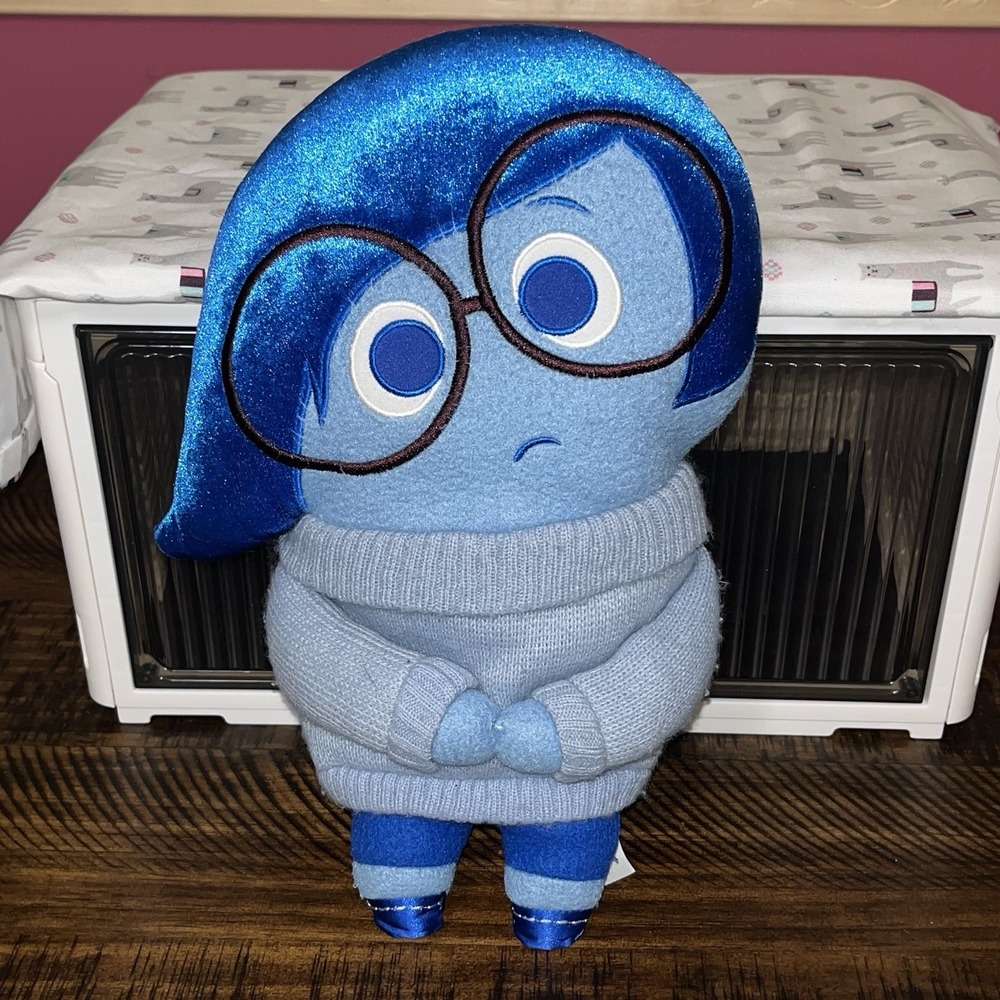 Disney Store Inside Out Movie Plush Plushie Stuffed Doll Sadness Pixar Blue 12"